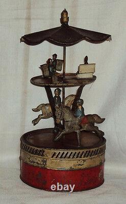 Historical Winding Carousel OLD Vintage Tinplate Toy 1890 RARE Size 9 Germany