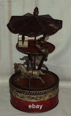 Historical Winding Carousel OLD Vintage Tinplate Toy 1890 RARE Size 9 Germany
