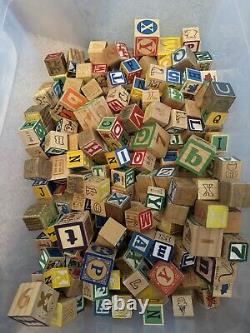 Huge Lot of 372 Vintage Wooden Children Learning Blocks. Various Sizes