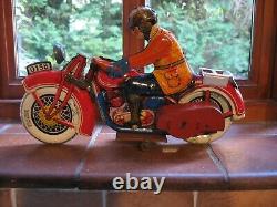 Huge Size Jml Motorcycle Moto France 1930 Vintage Tinplate Wind Up Tin Litho Toy