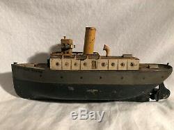 Ives Merchant Marine 1910s Wind Up Tin Clockwork Boat Antique Tin Toy Ship
