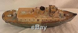 Ives Merchant Marine 1920s Boat Wind Up Tin Toy Ship Clockwork 11 inches Works
