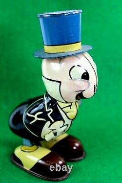 JIMINY CRICKET Tin Mechanical Wind Up Toy Vintage 50's Walt Disney Productions