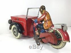 JML Delivery Motorcycle Tin Toy Wind Up Scarce 1930s French Pre-War Triporteur