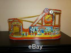 J Chein Roller Coaster Vintage Tin Wind Up Toy With Car. Works