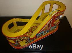 J Chein Roller Coaster Vintage Tin Wind Up Toy With Car. Works