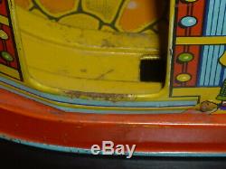 J Chein Roller Coaster Vintage Tin Wind Up Toy With Car. Works