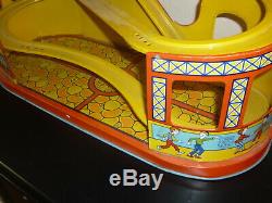 J Chein Roller Coaster Vintage Tin Wind Up Toy With Car. Works
