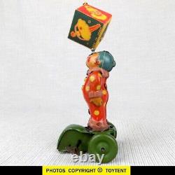 Juggling Circus Clown tin wind-up toy Kuramochi CK Japan. SEE MOVIE