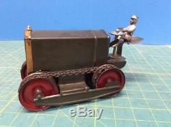 Kingsbury pressed steel wind-up Green Crawler tractor. Gray Chain Track Rare