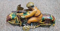 Kosuge Toy KT Japan Prewar 1930s Tin Toy Machine Gun Army Soldier Motorcycle