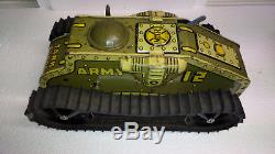 LARGE & RUNS VINTAGE 30s Marx Tin Army Tank Toy Wind-up 12 LITHO PRE-WAR TRAIN