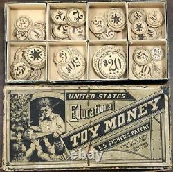 LATE 1800s E. S FISHER MILTON BRADLEY EDUCATIONAL TOY MONEY BOX MONOPOLY GAME