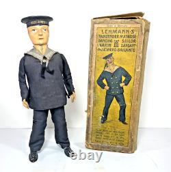 LEHMANN DANCING SAILOR c. 1910 TIN LITHO TOY GERMANY WIND UP TINPLATE with BOX