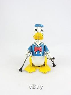 LINEMAR Mechanical Donald Duck on Skis Wind-up Japan Disney vintage skier Marx