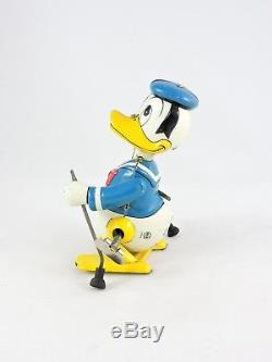 LINEMAR Mechanical Donald Duck on Skis Wind-up Japan Disney vintage skier Marx