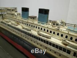 Large Prewar Japan Cruise Ship Boat. Vintage Antique Wind up Tin Toy