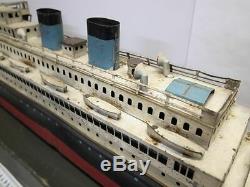 Large Prewar Japan Cruise Ship Boat. Vintage Antique Wind up Tin Toy