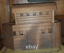 Large Vintage 3-Part Wood Wooden Noah's Ark With 34 Animals Figures & Noah Wife