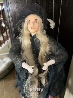 Large Vintage Handmade Old Lady Witch Wooden Marionette String Puppet 28 Long