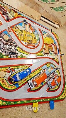 Lemezarugyar Hungary Tin Litho Wind Up Car Bus Streets Town City Traffic Game