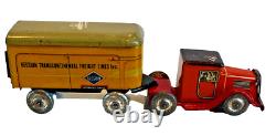 Lindstrom Tin Litho Windup Tractor Trailer Truck with Keeshin Freight Lines