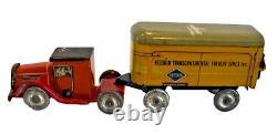 Lindstrom Tin Litho Windup Tractor Trailer Truck with Keeshin Freight Lines