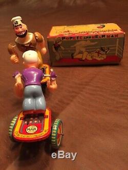 Linemar Popeye And Mean Man Nmib Mechanical Fighters Rare Tin Wind Up & Mint Box