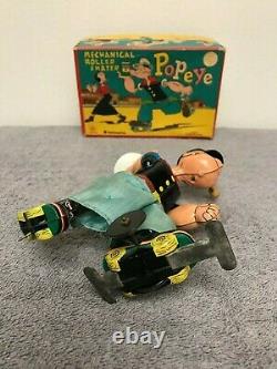 Linemar Toys Popeye Mechanical Roller Skater J-1531 Wind Up Tin Toy withBox Japan
