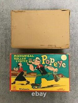 Linemar Toys Popeye Mechanical Roller Skater J-1531 Wind Up Tin Toy withBox Japan
