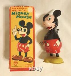 Linemar Walt Disney Mickey Mouse Spinning Tail Toy Tin Litho Wind-up with Box