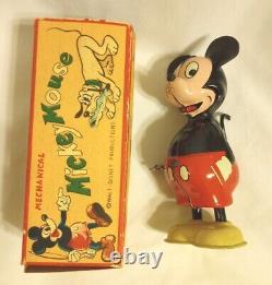 Linemar Walt Disney Mickey Mouse Spinning Tail Toy Tin Litho Wind-up with Box