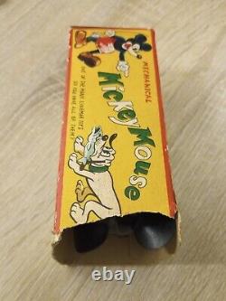 Linemar Walt Disney Mickey Mouse Spinning Tail Toy Tin Litho Wind-up with Box