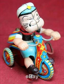 Linemar Wind-Up Popeye on Tricycle with Bell Tin Toy Vintage