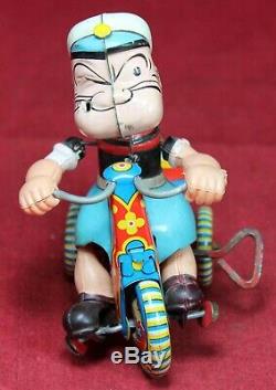 Linemar Wind-Up Popeye on Tricycle with Bell Tin Toy Vintage