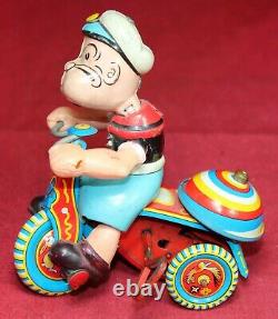 Linemar Wind-Up Popeye on Tricycle with Bell Tin Toy Vintage