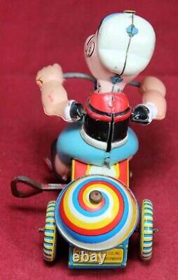 Linemar Wind-Up Popeye on Tricycle with Bell Tin Toy Vintage