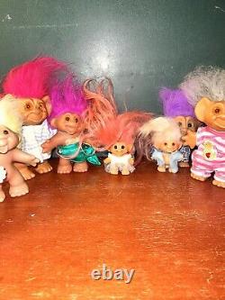 Lot Of 10 Vintage Troll Dolls 7 Are 60's-70's-80's Dam/Horseshoe See Pictures
