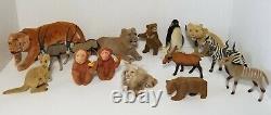 Lot Of 15 Vintage Flocked Animals Toys Decor Assorted Safari Bears Zebra Monkey