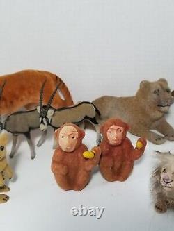 Lot Of 15 Vintage Flocked Animals Toys Decor Assorted Safari Bears Zebra Monkey