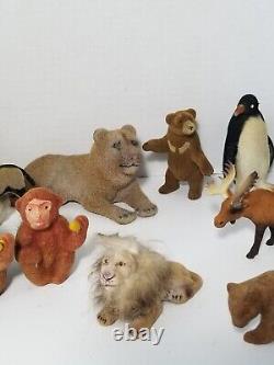 Lot Of 15 Vintage Flocked Animals Toys Decor Assorted Safari Bears Zebra Monkey