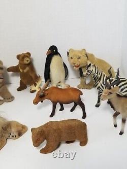 Lot Of 15 Vintage Flocked Animals Toys Decor Assorted Safari Bears Zebra Monkey