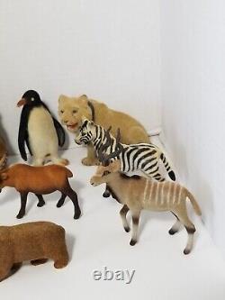 Lot Of 15 Vintage Flocked Animals Toys Decor Assorted Safari Bears Zebra Monkey