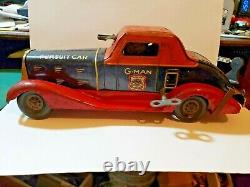 Louis Marx G-Man Justice Pursuit Car Wind-Up Toy Pressed Steel Spark Car