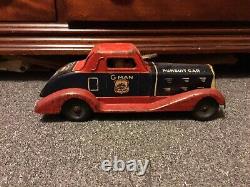 Louis Marx G-Man Justice Pursuit Car Wind-Up Toy Pressed Steel Spark Car AS IS