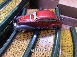 Louis Marx Tin Streamline Speedway w Original Tin Wind Up Cars & Box