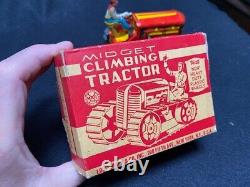 Louis Marx, Tin Wind-up Litho Midget Climbing Tractor with Original Box