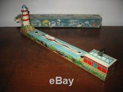 Lovely Tin Toy Germany Arnold Life Boat Lighthouse Vintage Windup Tinplate Ship