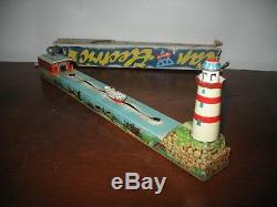Lovely Tin Toy Germany Arnold Life Boat Lighthouse Vintage Windup Tinplate Ship