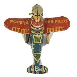 MARX 1930s Popeye the Pilot Airplane Aeroplane Tin Windup Toy Antique Rare
